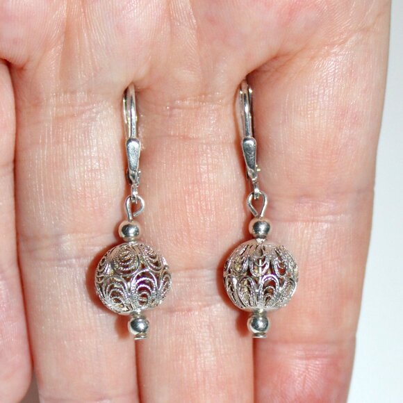 Sterling Silver Filigree Ball Earrings - Picture 3 of 3